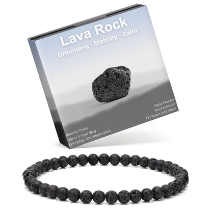 Risyfjew 4MM Handmade Lava Rock Natural Gemstone Stretch Elastic Bracelet,PE Film Anti-oxidation Packaging Natural Stone Crystal Healing Power Energy Gifts for Adult