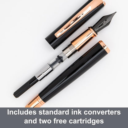Monteverde USA Impressa 3+2 Piece Set (Fountain, Rollerball, Ball Pen) | Black/Rosegold | Omniflex Nib | Large Luxury Gift Box with Free Ink & Gel Refill
