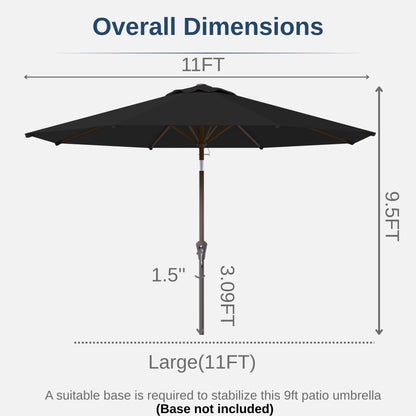 Tobeos 11FT Patio Umbrella, Outdoor Umbrella with with 8 Sturdy Fiberglass Ribs,Market Table Umbrella with Push Button Tilt and Crank,Suit for Backyard,Garden,Pool,Deck(Black)