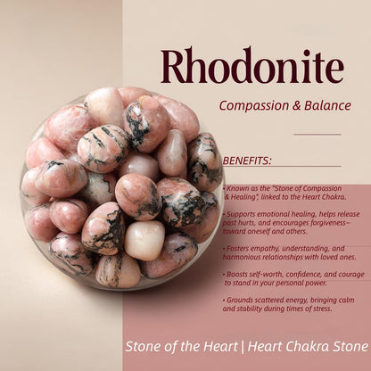 Loveliome 4 Pcs Natural Rhodonite Love Heart Palm Stone Reiki Balancing Worry Stone(1 Inch)