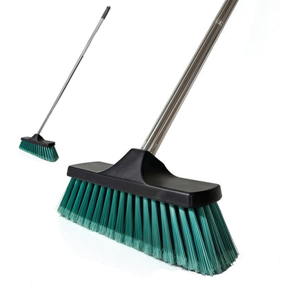 Xifando Small Floor Scrub Brush with 4-Section Stainless Steel Handle, 52" Adjustable Long Handle, 5-Row Dense Flagged Bristles, for Tile, Bathroom, Patio, Indoor & Outdoor Cleaning (Black+Green)
