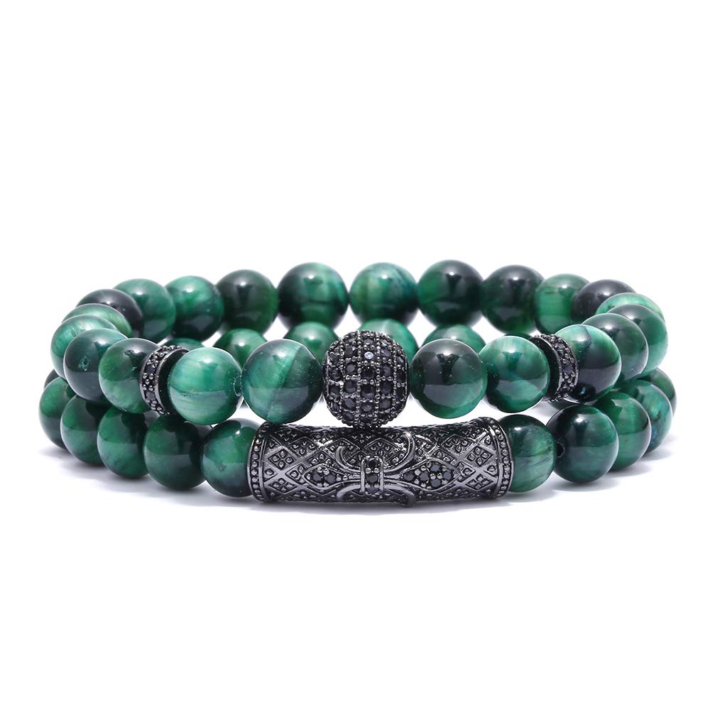 BOMAIL 8mm Tiger Eye Stone Beads Bracelet Elastic Natural Stone Yoga Bracelet for Women Men