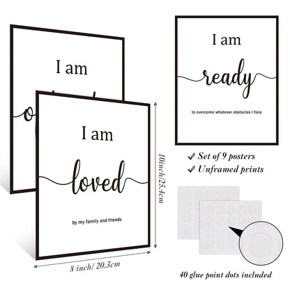 Outus 9 Pieces Inspirational Motivational Wall Art Office Bedroom Wall Art,Daily Positive Affirmations for Men Women Kids Inspirational Positive Quotes Sayings Decor(White)