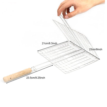 Barbeque Grill Basket, Portable BBQ Grilling Baskets with Long Handle, Stainless Steel Grilling Basket for Fish Vegetables Steak Shrimp Chops Outdoor Grill Tool Accessories