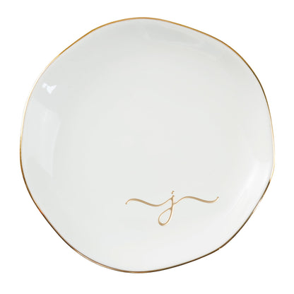 InnoBeta Ceramic Jewelry Tray, Decorative Trinket Dish for Rings Earrings Necklaces Bracelet Watch Keys, Birthday for Women, Mother's Day Christmas Gift for Women, 4.75", White Surface Gold (J)