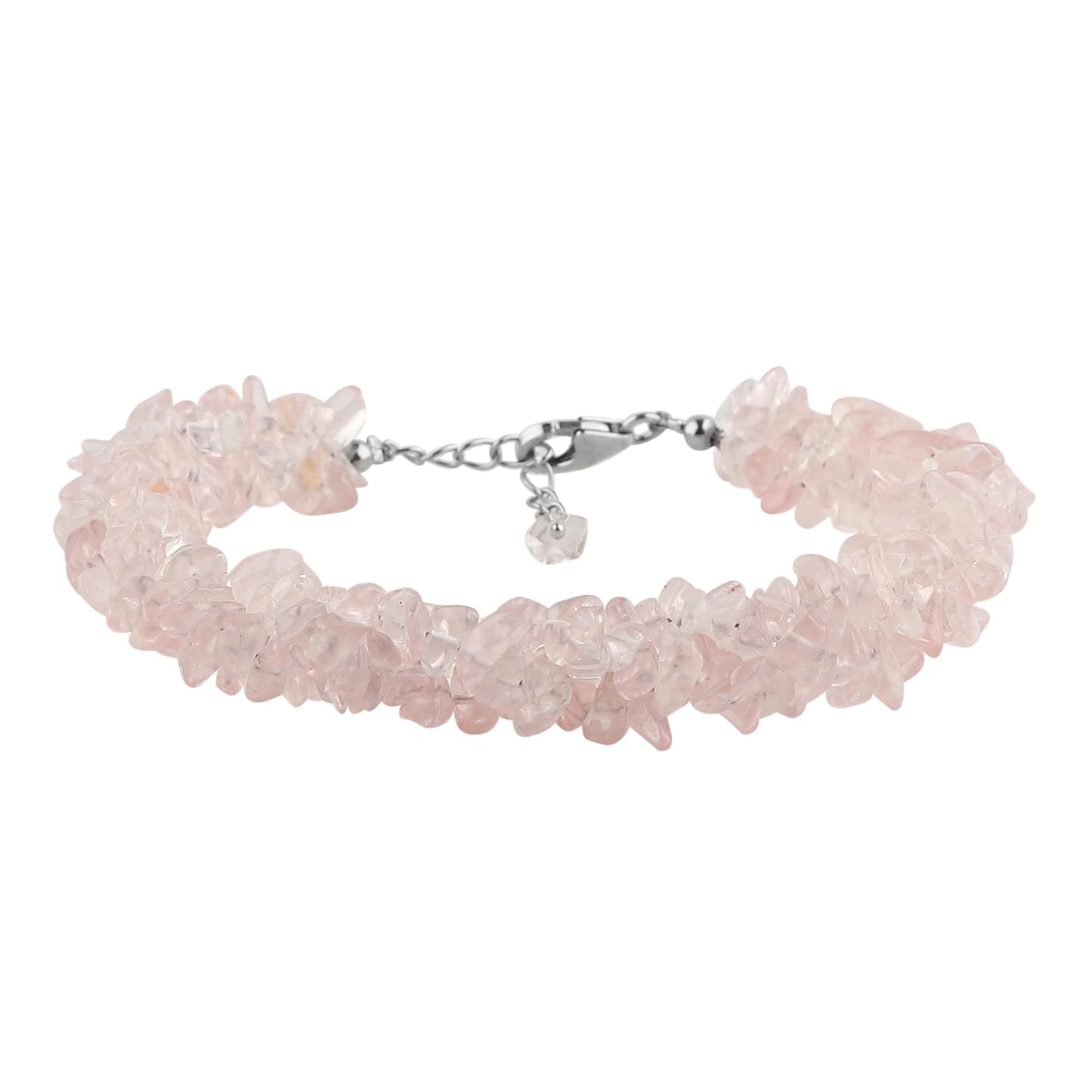 CRYSTALIS Natural Rose Quartz Beads Braided Rope Bracelet, Chips Nuggets Beaded Gemstones, Chakra Healing Stones, Gift Giving Womens Jewelry, 925 Sterling Silver Bracelet 8 inch