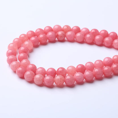 36pcs 10mm Natural Pink Jades Beads Rhodochrosite Chalcedony Round Beads for Jewelry Making DIY Bracelet Crystal Energy Healing Power Stone (10mm, Pink Chalcedony)