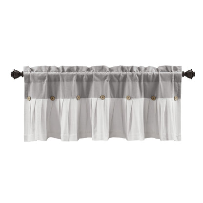 Lush Decor Linen Button Farmhouse Valance Curtians 52"W x 18"L Gray & Off White - Linen Valances For Windows - Kitchen Curtains Valances