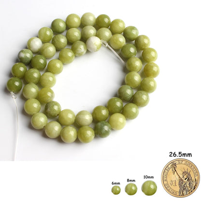Yochus 45pcs Green China Jade Beads，8mm Natural Stone Round Loose Beads for Jewelry Making Earring Necklace DIY Crafts