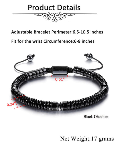 Jovivi Healing Crystal Bracelet for Men Hematite Black Obsidian Gemstone Beaded Bracelets Adjustable Protection Crystals Natural Stone Beads Bracelet for Men Women Anxiety Relief