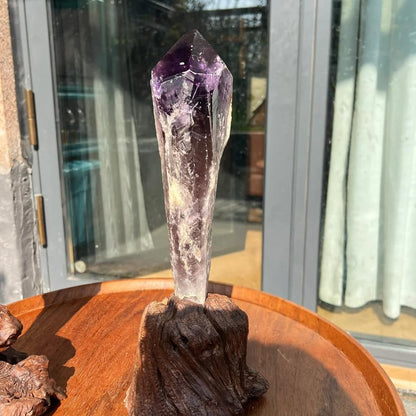 Natural Raw Amethyst Point Wand, Single Terminated Crystal Cluster Scepter, Hand Polished Healing Crystal Point, Positive Energy Gemstone, Reiki Meditation Spiritual Ornament,Home Decor & Crystal Gift