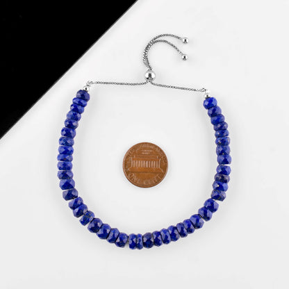 OdrillionGems Natural Lapis Lazuli Gemstones Bolo Bracelet, Faceted Beads, 925 Sterling Silver, Chakra Healing Crystals, Adjustable Slider, Handmade, Women Jewelry, Valentine Gift, 10"