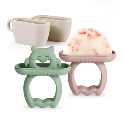 Haakaa Chilly Monster Breastmilk Popsicle Molds, Silicone Popsicle Molds for Baby Teething Relief, BPA Free Frozen Breast Milk Teether Popsicle Maker & Ice Pop Molds for Infant 6m+ (Blush + Pea Green）