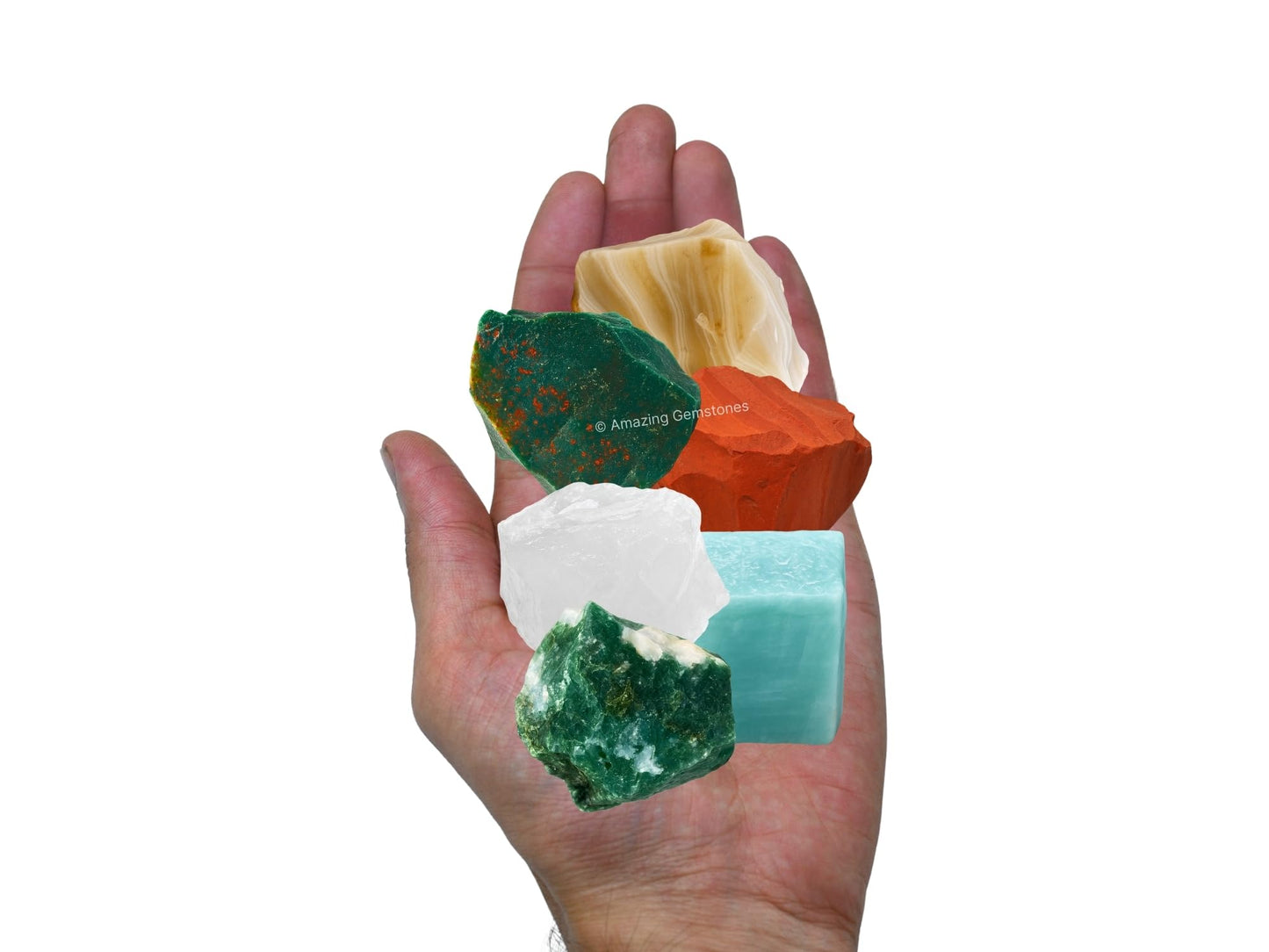 Amazing Gemstone Crystals for Pain Relief Manifestation, Set of 6 Blood Stone, Amazonite, Clear Quartz, Red Jasper, Lace Agate and Moss Agate Healing Crystals and Stones