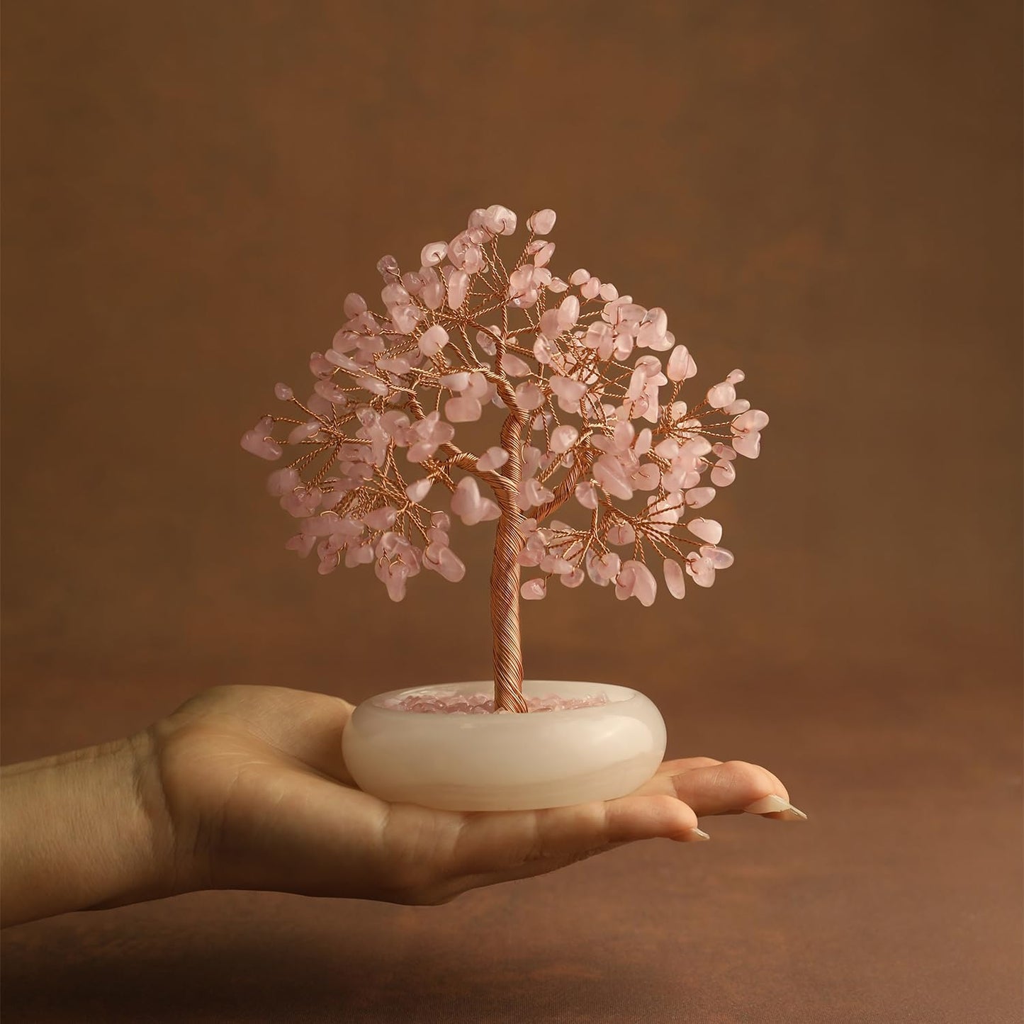 MAGIC AND MIRACLES Rose Quartz Crystal Trees of Life for Home Office Desk Deco, Bonsai Tree, Chakra Healing Crystals Stones for Money Good Luck Pink Stone Crystals Birthday Gifts for Women