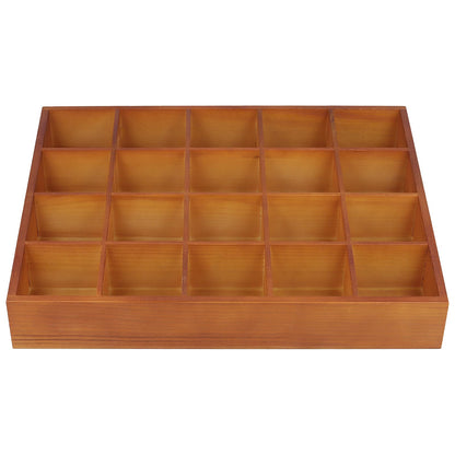 FUNSUEI 3 PCS Multi Compartment Wooden Tray, Grid Display Wood Serving Tray with 20 Sections, Wood Drawer Organizer Divided Snack Storage Box for Jewelry, Card Sorting, 14x11x2 Inch Brown