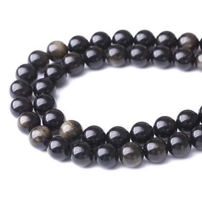45PCS 8MM Natural Black Golden Obsidian Stone Beads Energy Healing Beads for DIY Jewelry Bracelet Necklace Making for Jewelry Making15Inch