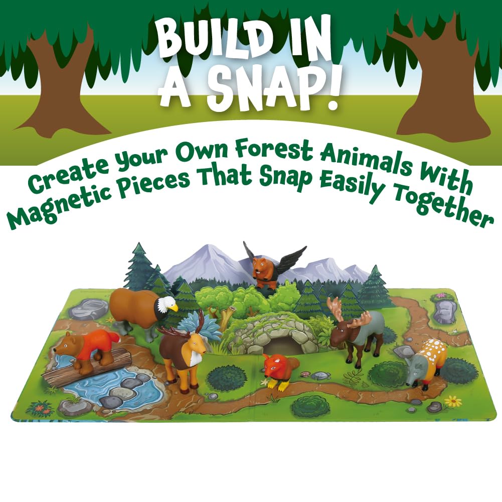 Popular Playthings Magnetic Animals for Toddlers 1-3, Mini Mix or Match Animal Toys, Set of 7 Gift for Kids - Forest Animals with Pop-up Playmat