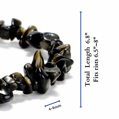 Herxion Gold Black Obsidian Bracelet Men & Women - Irregular Chips Black Natural Genuine Gemstone Raw Healing Crystal Elastic Bead Stretch Bracelet - ‌Protective Energy, Emotional Balance & Wealthy