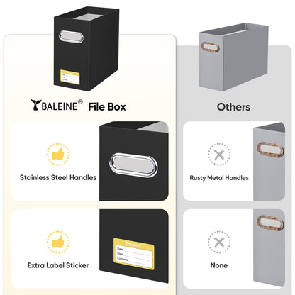 BALEINE File Organizer Box, Cardboard File Folder Organizer with Handle for Letter Size, Portable Collapsible Hanging Filing Box for Home Office Document Storage (2 Pack, Black)