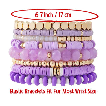 YEOSMINE Boho Heishi Clay Beaded Stretch Bracelets Stack For Women, Preppy Teens Friendship Gold Bracelets Cute Beach Surfer Accessories Bulk Set Trendy Fashion Jewelry