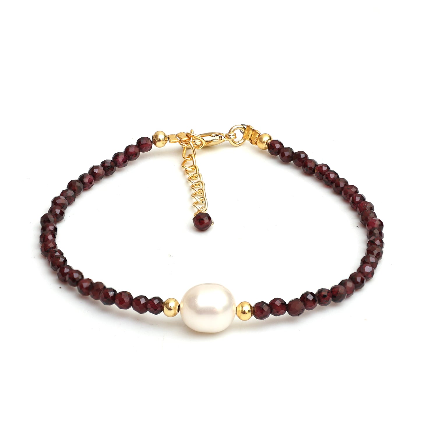 Gempires Red Garnet Beaded Bracelet with Pearl Choker Crystal Jewelry Handmade January Birthstone Gifts 7.5 Inch Gold Plated Lightweight Gemstone Bracelets