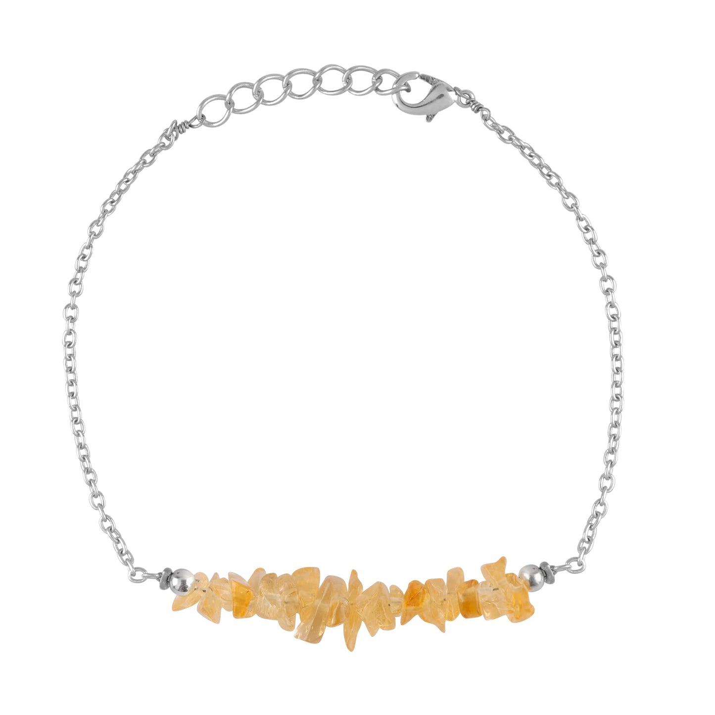 Gemimpression Handmade Citrine Chips Bar Bracelet – Natural Energy Healing Crystals – Silver Plated Adjustable 8 Inch Chain – Christmas Gift