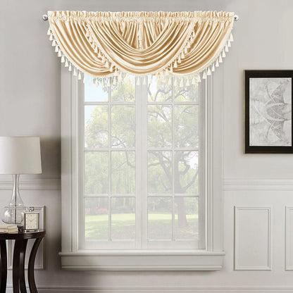 Royal Hotel Bedding Velvet Waterfall Valance, 1 Single Waterfall Valance, Top Rod Pocket Heavyweight Velvet, Off-White, 57 inches Wide by 37 inches Long (Single)