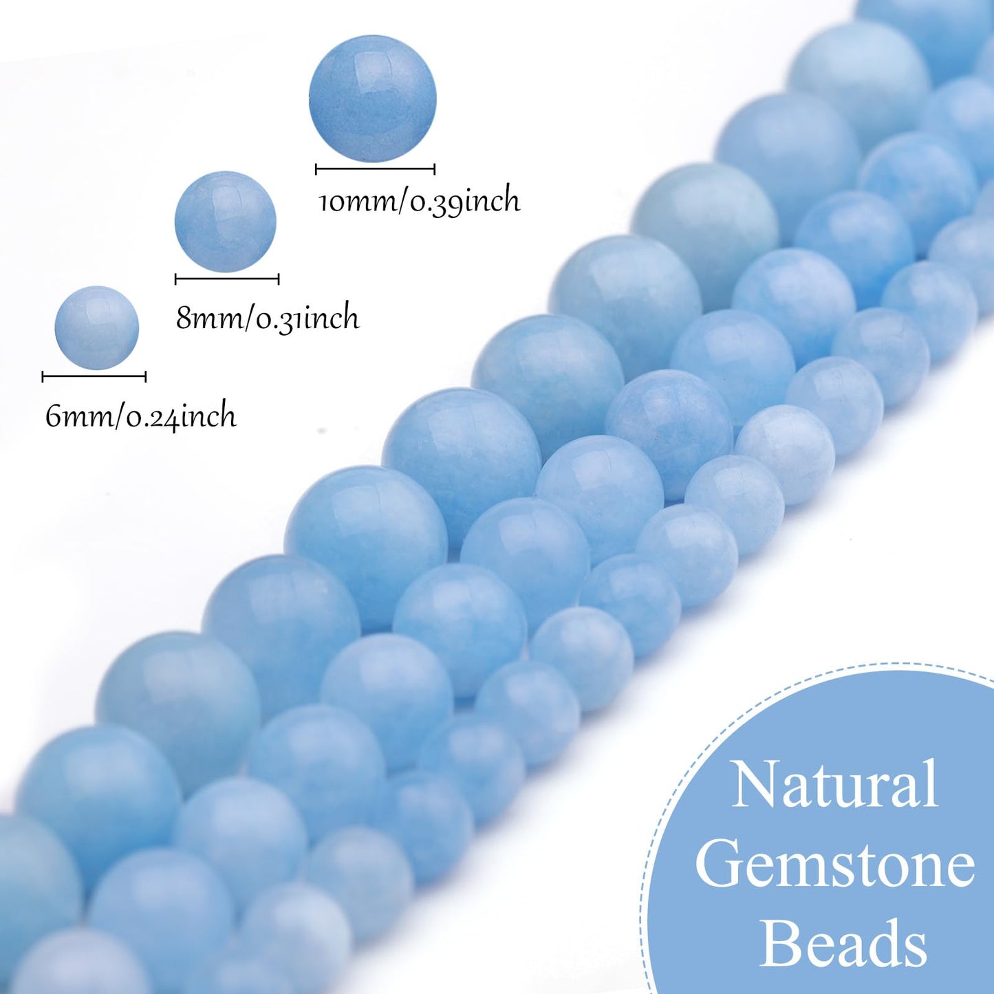 35pcs 10mm Natural Gemstone Beads for Jewelry Making Supplies,Aquamarine Healing Crystal Polished Round Loose Stone Beads for Bracelet Necklace 15 Inch