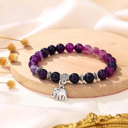 MAIBAOTA Elephant Bracelet for Women Beaded Bracelets for Women Stretch Bracelets Strength Bracelet Strength Gifts for Women Elephant Jewelry for Women 8 mm Natural Purple Beaded Bracelets