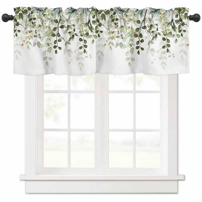 AYTTBIS Sage Green Eucalyptus Leaves Curtain Valance for Windows Watercolor Window Treatments 1 Panel Short Curtains for Kitchen Windows Bathroom Bedroom,42 x 12 Inch