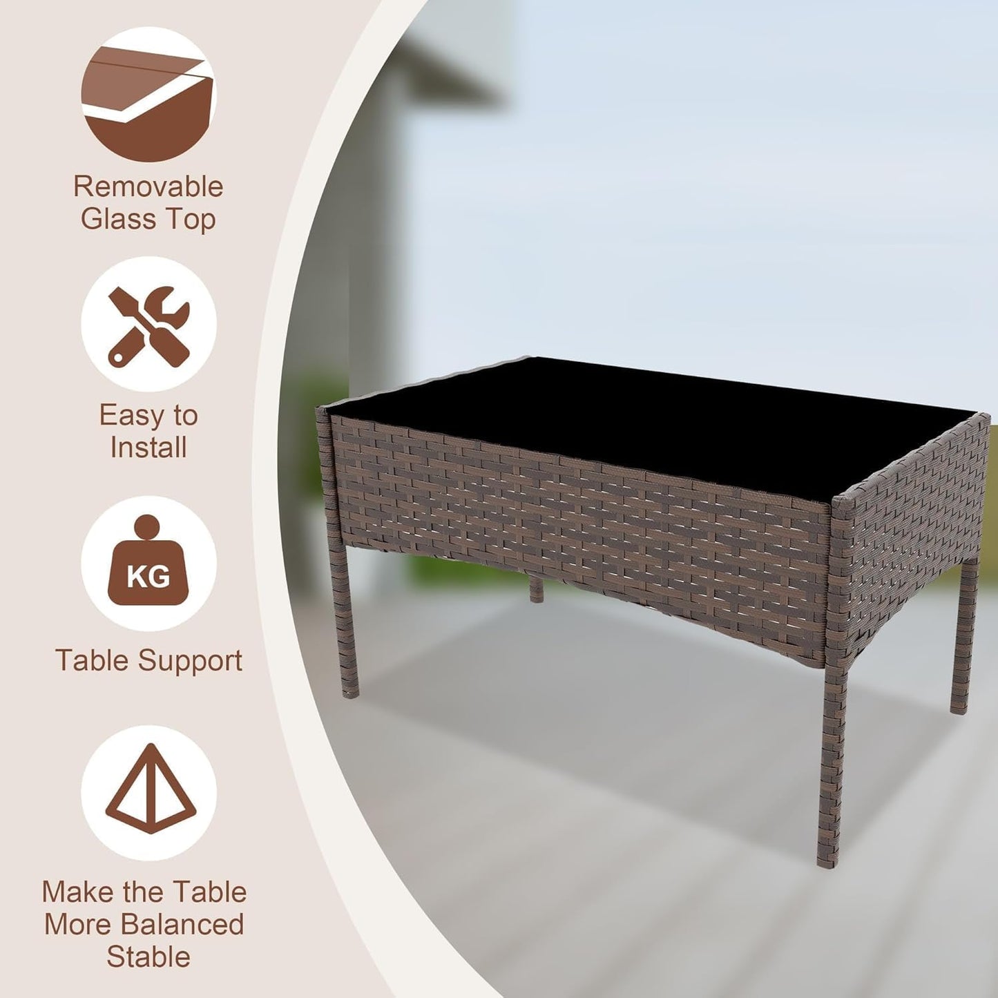 MilleLoom 4-Piece Outdoor Furniture Set, PE Rattan Wicker Chairs with Soft Cushions & Tempered Glass Coffee Table - All-Weather Patio Set for Garden, Backyard, Porch, Poolside (Gradient Brown/Beige)
