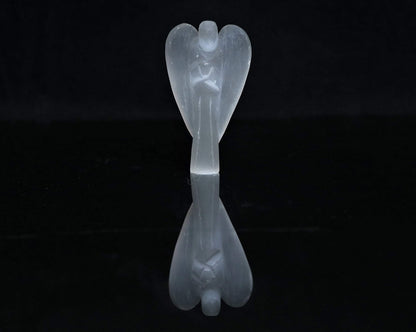 Crocon Selenite Gemstone Guardian Angel Healing Figurine, Hand Carved Pocket Angel - Crystals for Positive Energy, Handmade Mini Statue for Love, Peace & Healing, Natural Gemstone Healing Figurine