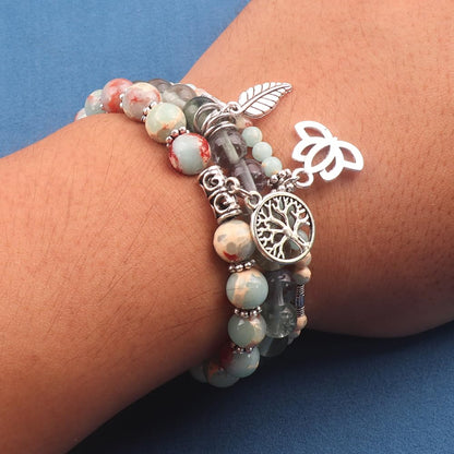 UEUC Tree of Life Yoga Healing Stone Bracelets,Multilayer Lotus Chakra Stone Reiki Bracelet Sets,Anxiety Crystal Natural Stone,for Women Stress Relief(#155)