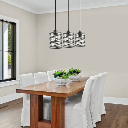 IHENGYANLT 2 Pack Black Spiral Cage Pendant Lights with Clear Glass Shade, Suitable for Kitchen Island, Dining Table, Entryway, Restaurant