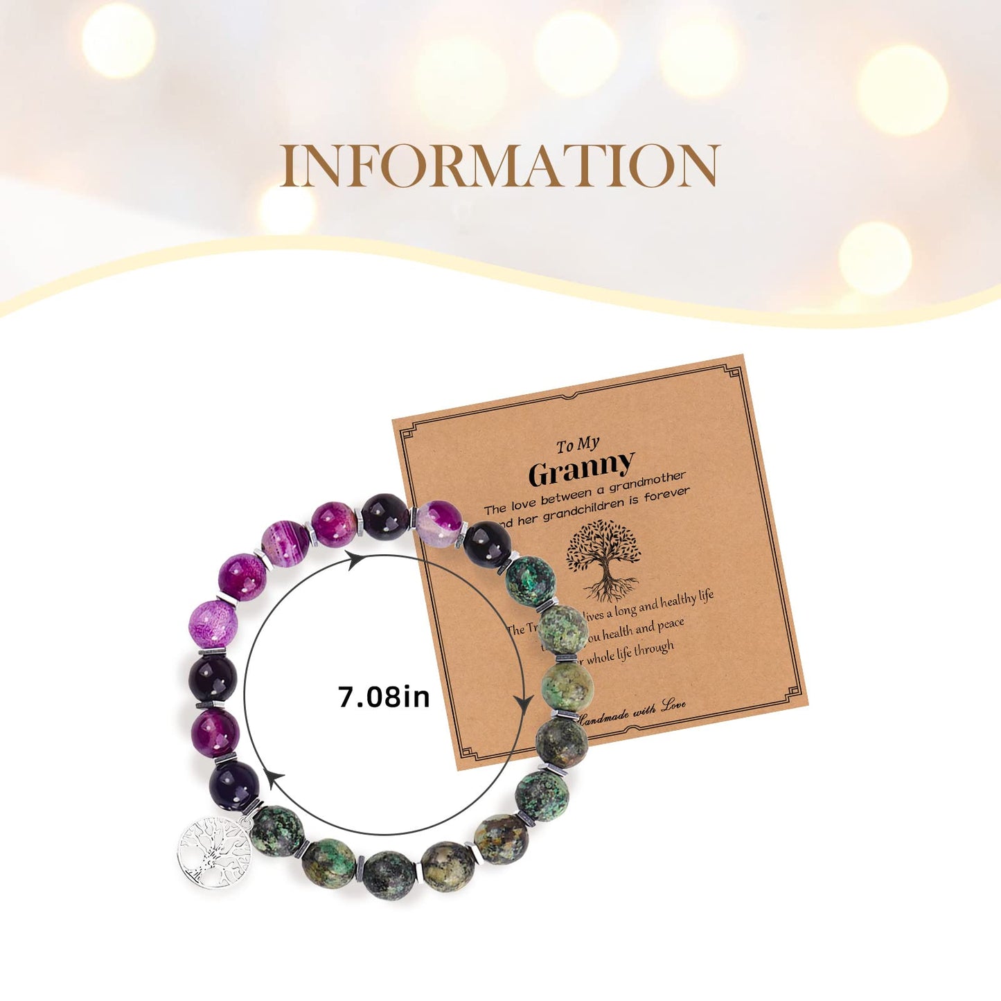 Mother's Day Gifts Tree of Life Charm Bracelet for Granny 8mm Natural Healing Crystals Beads Stretch Bracelet Mom Birthday Gifts