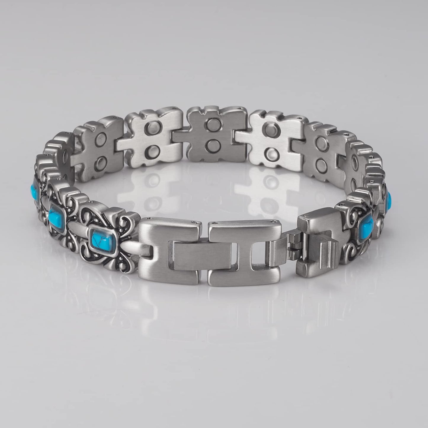 EnerMagiX Magnetic Bracelets for Women, Stainless Steel Blue Turquoise Magnetic Bracelet, Fashion Jewelry（2318）