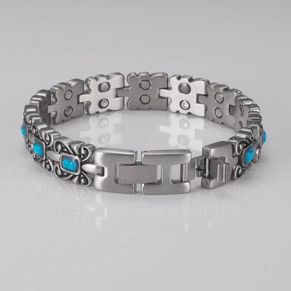 EnerMagiX Magnetic Bracelets for Women, Stainless Steel Blue Turquoise Magnetic Bracelet, Fashion Jewelry（2318）