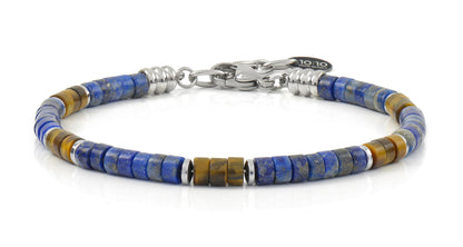 10:10 Beaded Bracelet for Men and Women – Natural Gemstone Bracelet and Stainless Steel – Adjustable, Durable and Elegant – Made in Italy (Lapis Lazuli - Tiger's Eye)