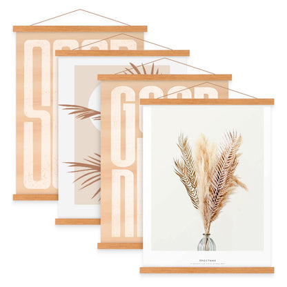 Benjia 4 Pack 8x10 8x12 8x18 Poster Frame, Magnetic Light Wood Frame Hanger for Photo Picutre Canvas Artwork Art Print Wall Hanging (4 Packs, 8", Teak Color)