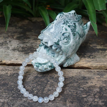 6MM Crown Chakra Moonstone Bracelet - Natural Gemstone for Love and Relationships | Adjustable 7.5-8" | Gift Box and Velvet Pouch Included | Men's and Women's Jewelry