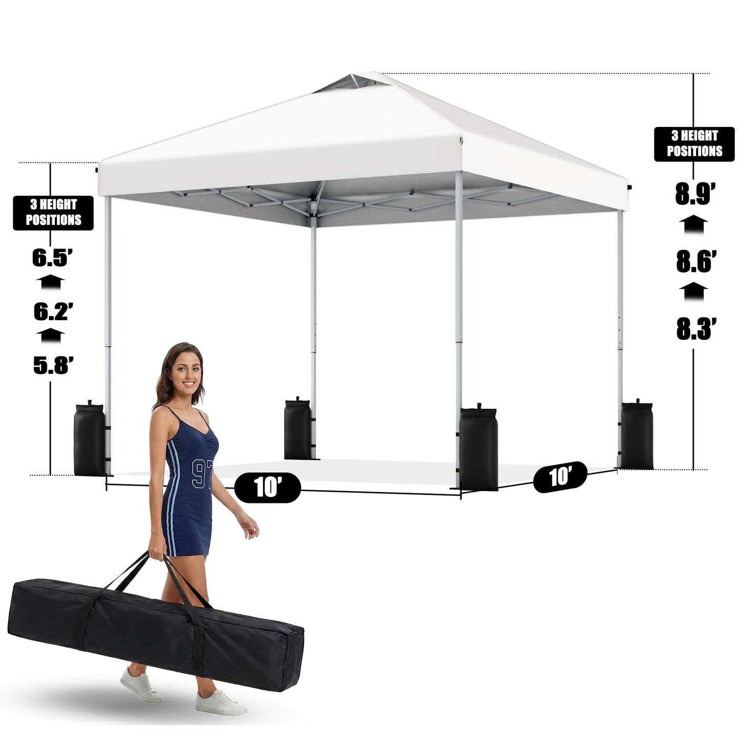 SANWAY 10x10 Pop Up Canopy Tent, One Push Setup, Heavy Duty Portable for Beach Camping Parties with Vents - Snow White