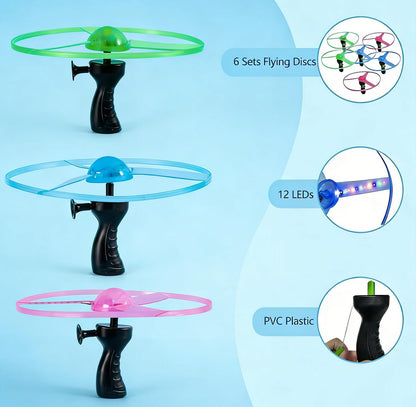 Revanak 6 Sets LED Flying Set, Fun Flying Saucers Toys for Kids with Flashing Lights, Flying Toy Outdoor Toys Glow in The Dark Party Supplies Party Favors for Kids 4-8 8-12