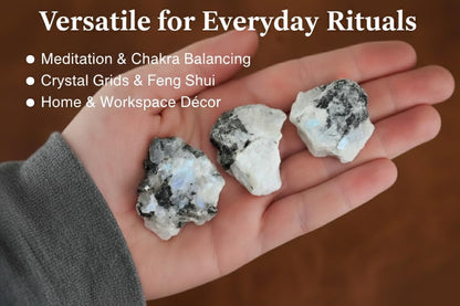 2 Pcs Rainbow Moonstone Raw Crystal Set Natural Stones for Meditation, Reiki, Energy Balancing & Collection