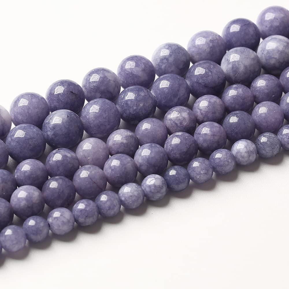 8mm 90pcs Natural Purple Angelite Stone Beads Lavender Gemstone Round Loose Beads for Jewelry Making DIY Bracelet Necklace Earrings 32" 2 Strands
