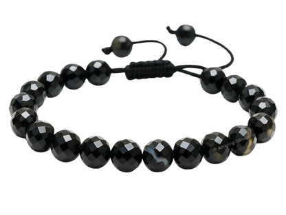 Amazing Gemstone Black Hakik Bracelet for Women - Chakra Mens Bracelet Protection Crystals and Healing Stones - Faceted Beaded Blessing Bracelet Spiritual Meditation Gift (Adjustable)