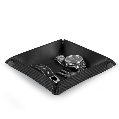 Carbon Zone Valet Tray Organizer with Carbon Fiber Style Texture, Foldable Catchall Tray for Keys, Wallet & Everyday Essentials(Black-Small)