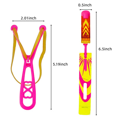 Ynybusi 50 Pcs Slingshot Flying Toys with Led Lights,25 Pcs LED Arrow Helicopters + 25 Pcs Launchers,Summer Outdoor Game Glow in The Dark Party Supplies Party Favors for Kids 4-8,8-12 Bulk Toys