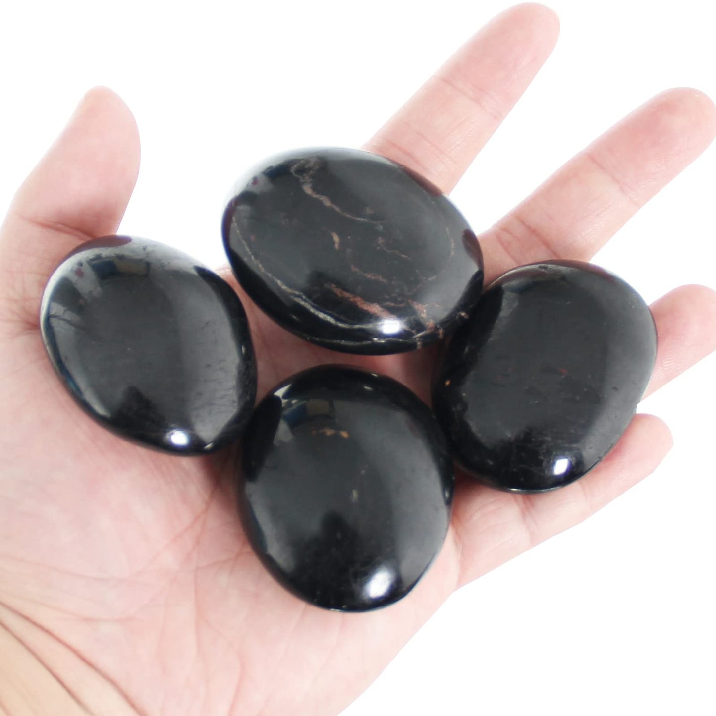 Orientrea Black Tourmaline Stone - 4 Pcs Black Tourmaline Palm Stone Pocket Energy Stone, Smooth Healing Crystal and Worry Stones
