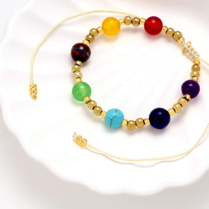 Mnblkjpoi Chakra Pearl Bracelets Gold Rope for Women Trendy, Round Natural Stone Balance for Meditation, Energy, Spiritual Protection, and Mental Health, Anniversary Birthday Valentine's Day Gifts.